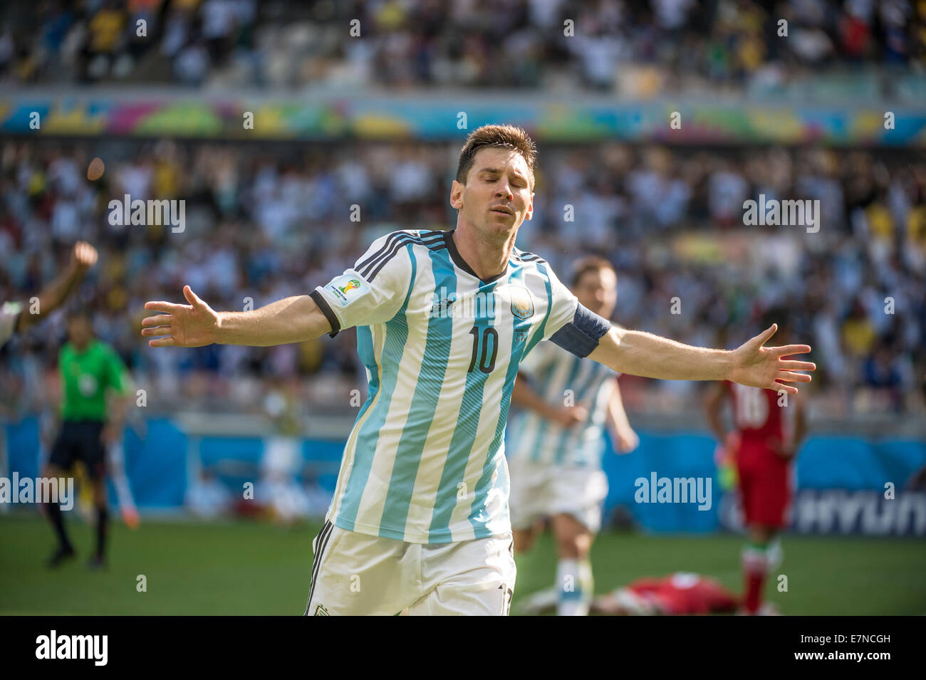 Lionel Messi. Argentina v l'Iran. Coppa del Mondo FIFA 2014 in Brasile. Lo stadio Mineirao, Belo Horizonte. Il 21 giugno 2014. Foto Stock