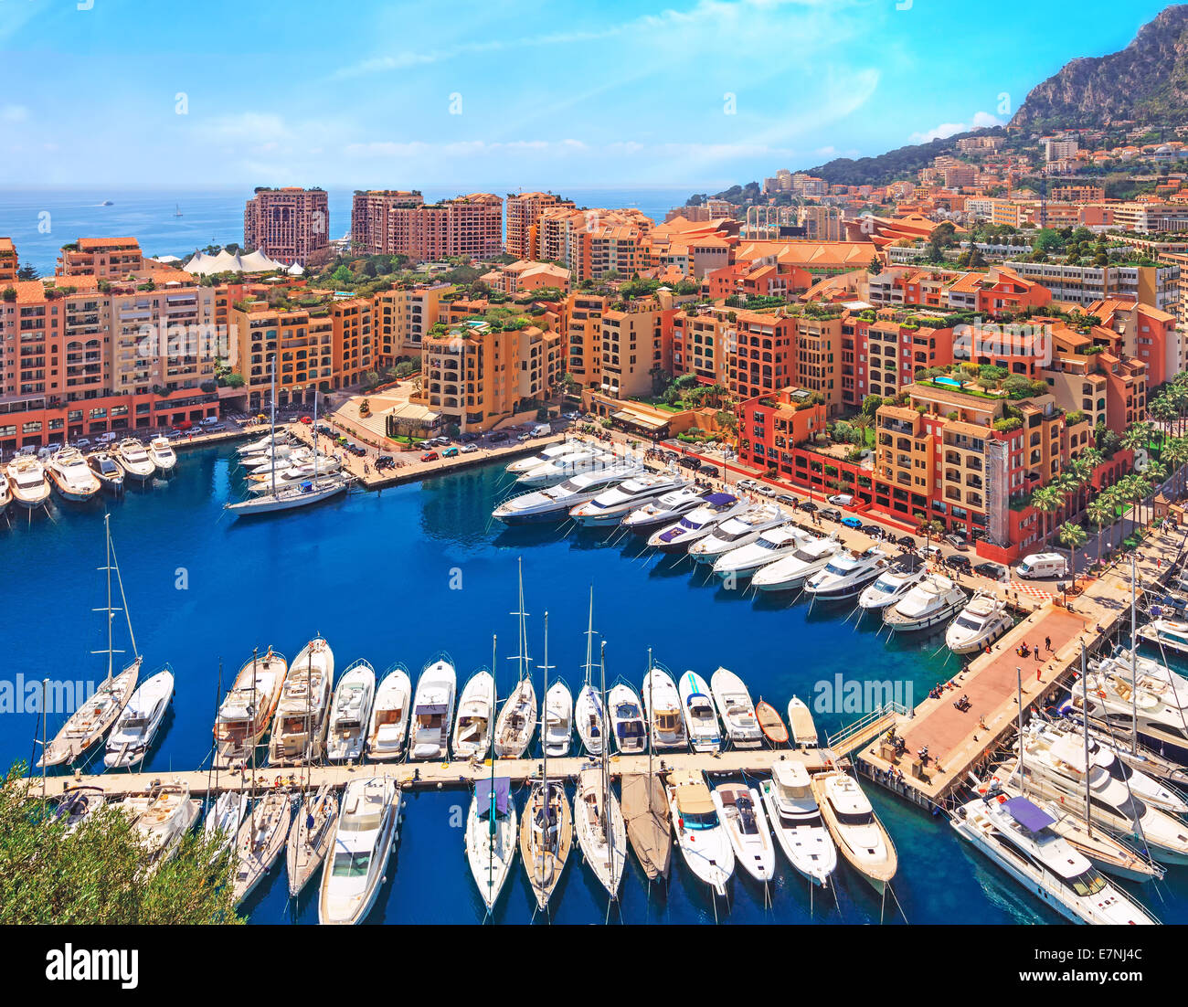 Vista sul porto di Monaco dal punto di vista, Cote d'Azur, in Francia Foto Stock