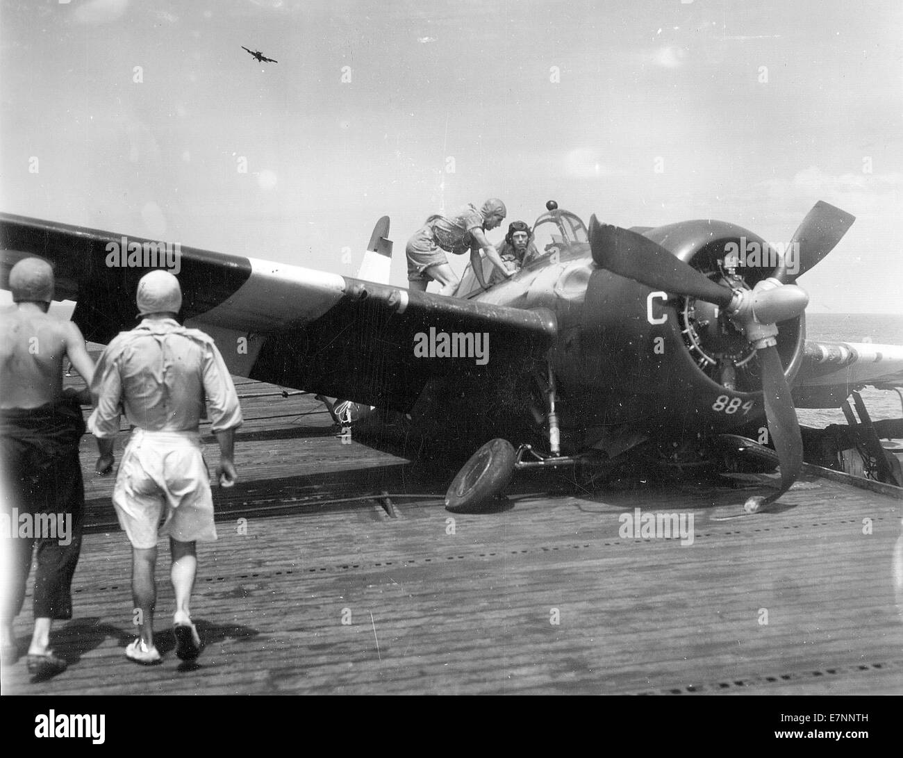 Royal Navy Grumman Martlet successivamente chiamato Wildcat aeromobile a seguito di un incidente sul ponte di volo Foto Stock