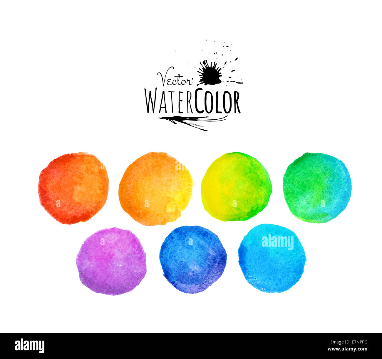 Insieme Colorful vettore isolato acquerello cerchi di vernice Foto Stock