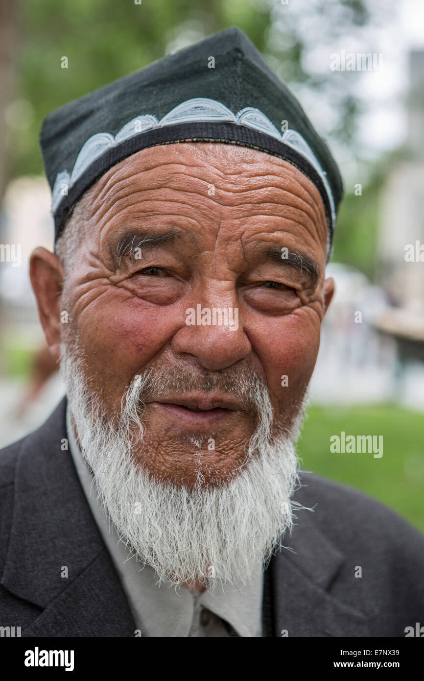 Bukhara, Uzbekistan, Asia Centrale, Asia, barba, face, l uomo vecchio, Silk Road, viaggi, bianco Foto Stock
