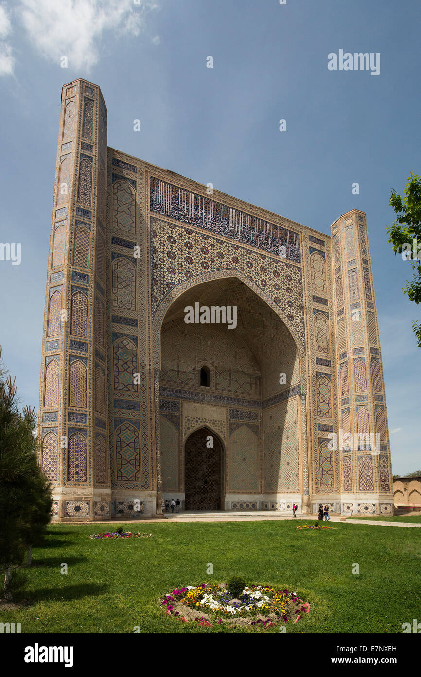 Eredità di Mondo, Bibi Khanum, Samarcanda, Città, Uzbekistan, Asia Centrale, Asia, architettura, colorato, la storia, la moschea, seta roa Foto Stock