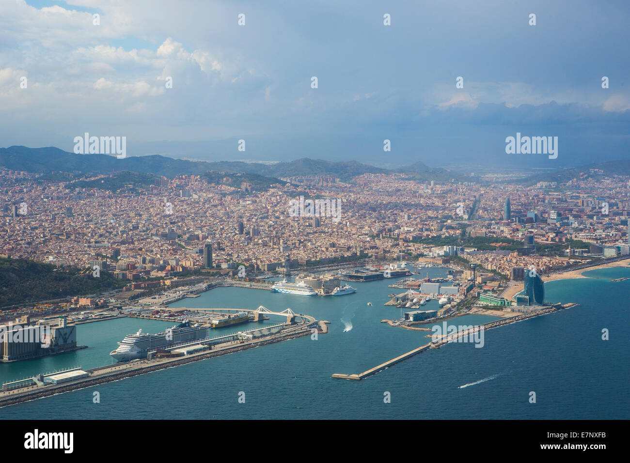 Antenna, Barcellona, Catalonia, città, porto, panorama, porto, Spagna, Tibidabo Foto Stock