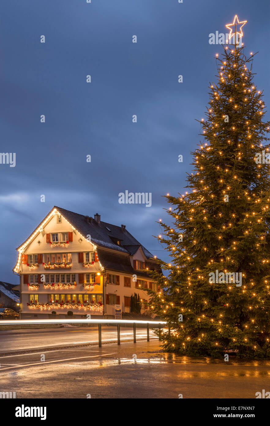 Città natale di illuminazione, Mörschwil, Natale, avvento, paese, città, SG, Canton San Gallo, Svizzera, Europa Foto Stock