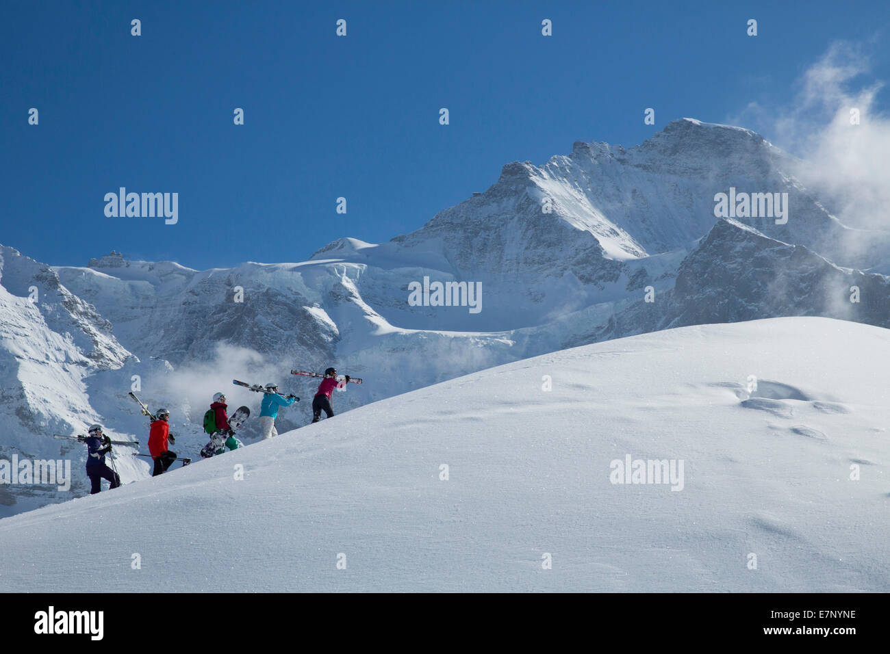 Sci Sport invernali, Kleine Scheidegg, Eiger, Monaco, il Mönch e la Jungfrau, montagna, Montagne, sci sci, carving, inverno inverno sp Foto Stock