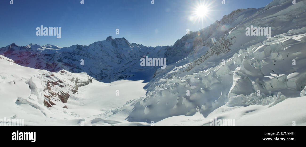Jungfraujoch, Eismeer, montagna, montagne, inverni, Canton Berna, Alpi Bernesi, Oberland bernese, Jungfrau, monaco, Mönch, Eiger Foto Stock