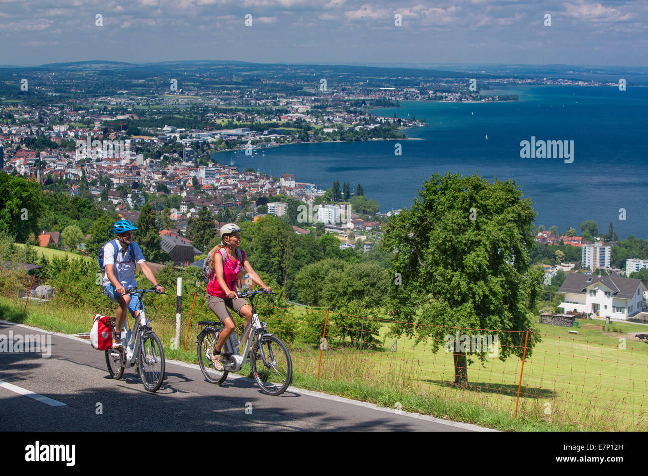 Il lago di Costanza, biker, Lago di Costanza, Rorschach, cuore percorso, bicicletta, biciclette, moto, in sella ad una bicicletta, SG, Canton San Gallo, Foto Stock