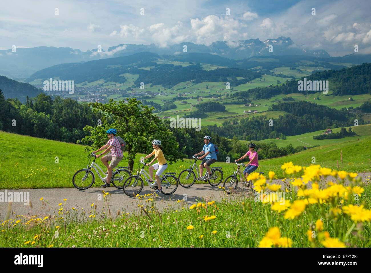 Cuore percorso, biker, cuore percorso, bicicletta, biciclette, moto, in sella ad una bicicletta, cantone di Appenzell, Innerroden, flyer, eBike, electri Foto Stock