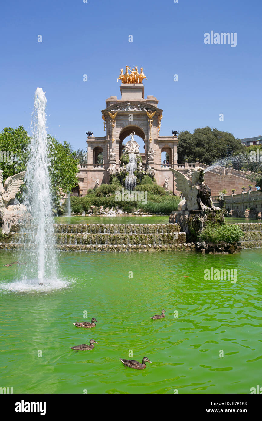 Barcellona, la città, La Cascada, Ciutadella, architettura, Catalonia, colorato, fontana, parco, relax, Spagna, Europa, soleggiata terrazza, Foto Stock