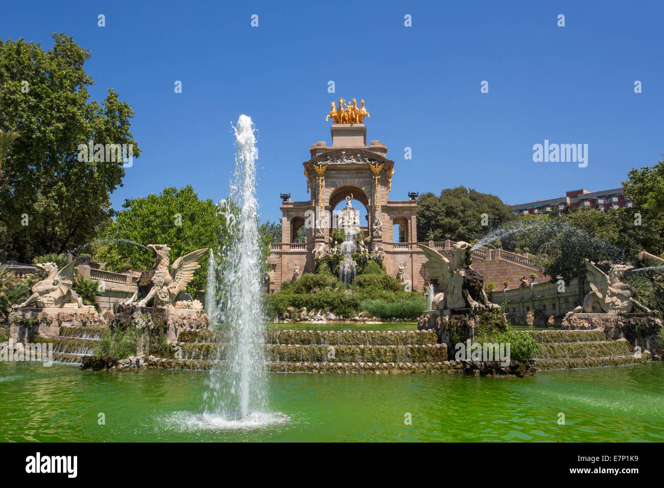 Barcellona, la città, La Cascada, Ciutadella, architettura, Catalonia, colorato, fontana, parco, relax, Spagna, Europa, soleggiata terrazza, Foto Stock