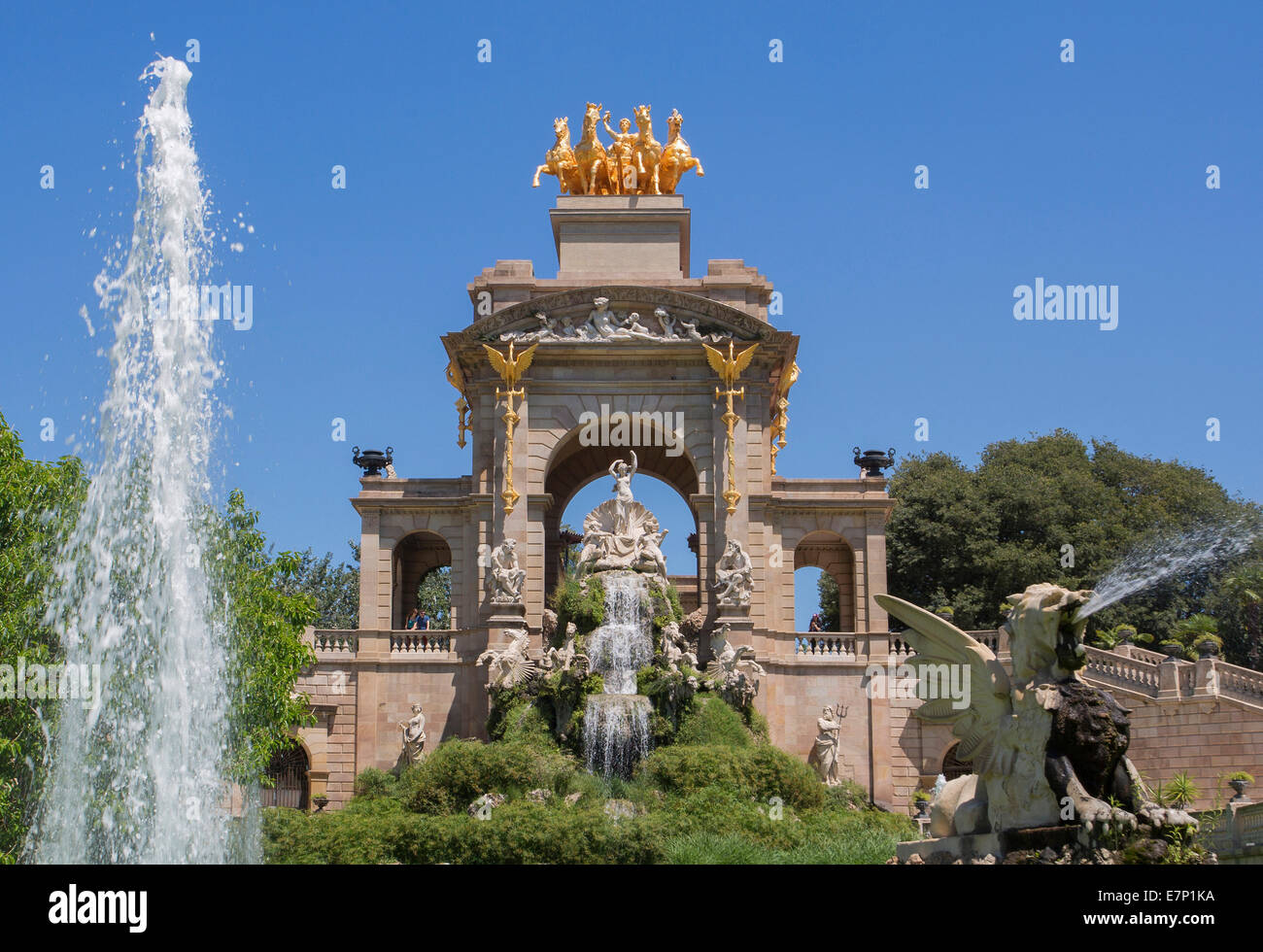 Barcellona, la città, La Cascada, Ciutadella, architettura, Catalonia, colorato, fontana, parco, relax, Spagna, Europa, soleggiata terrazza, Foto Stock