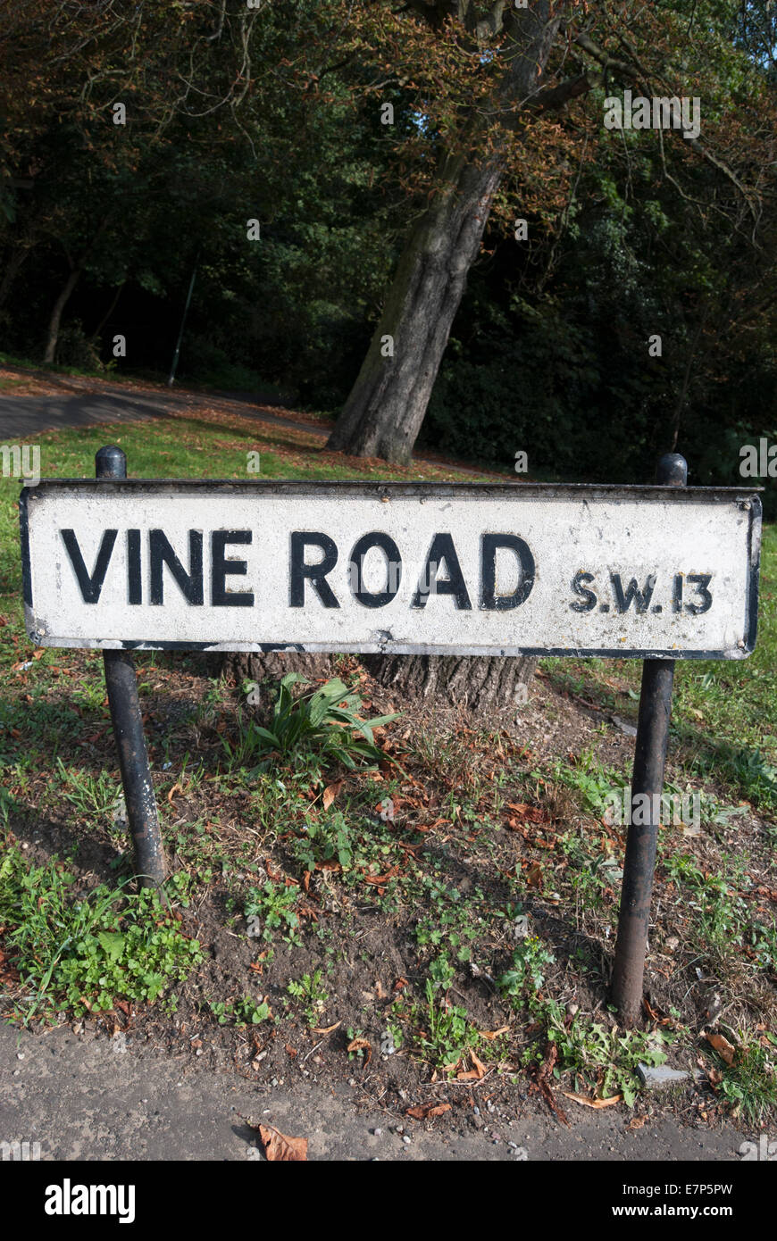 Il nome della strada segno per vine road, Barnes, a sud-ovest di Londra - Inghilterra Foto Stock