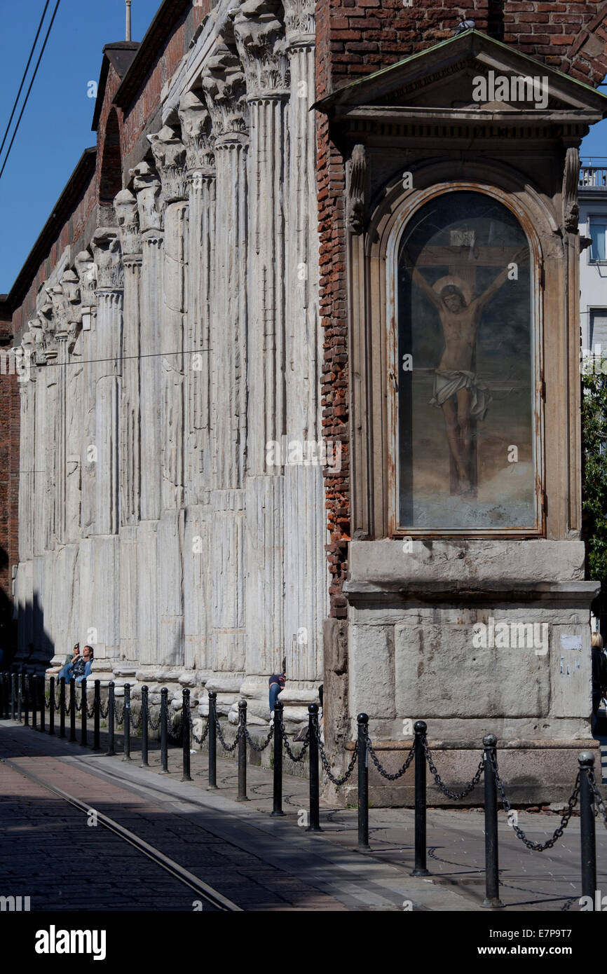 Milano medioevale, le colonne di San Lorenzo, Milano medievale, le colonne di San Lorenzo Foto Stock