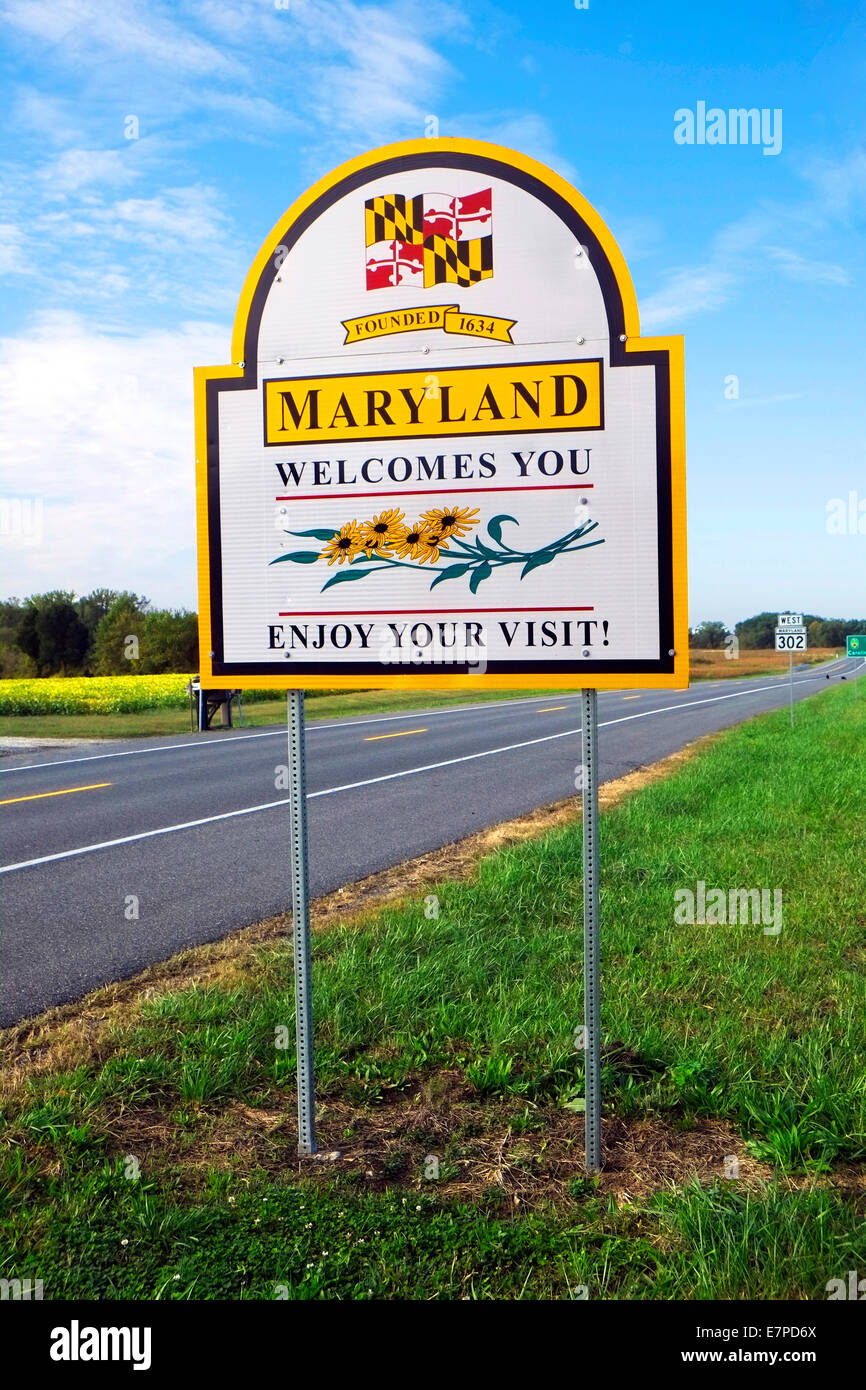 Benvenuti in Maryland cartello stradale entrando a far parte dello stato Foto Stock