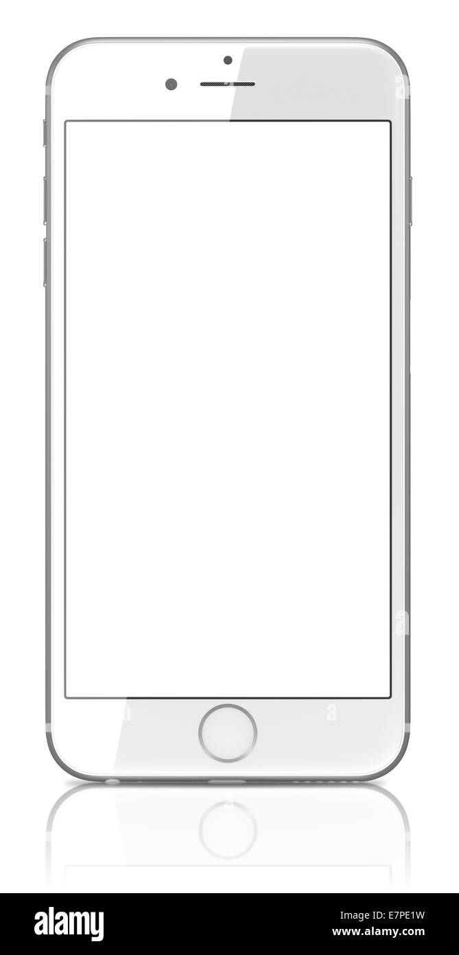 Smartphone con schermo bianco su sfondo bianco Foto Stock