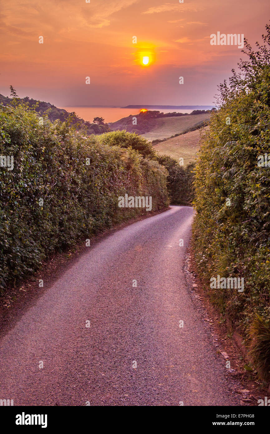 Tramonto sulla baia di speranza , Devon, Inghilterra, Regno Unito Regno Unito. Foto Stock