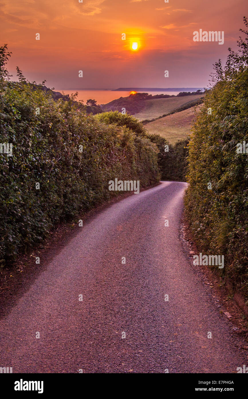 Tramonto sulla baia di speranza , Devon, Inghilterra, Regno Unito Regno Unito. Foto Stock