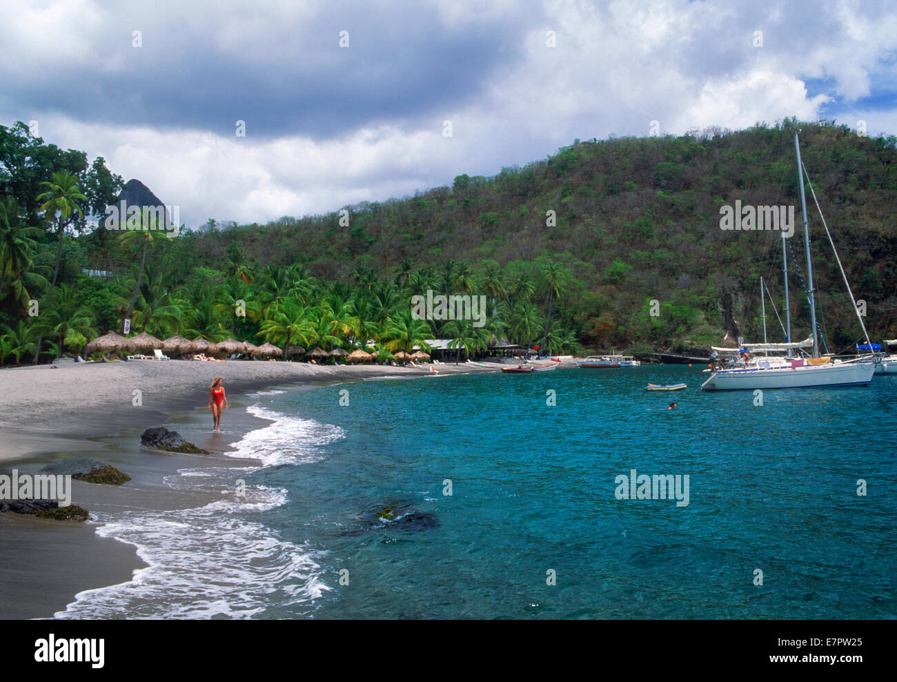 Anse Chastanet Hotel sulla spiaggia di isola dei Caraibi St Lucia in West Indies Foto Stock