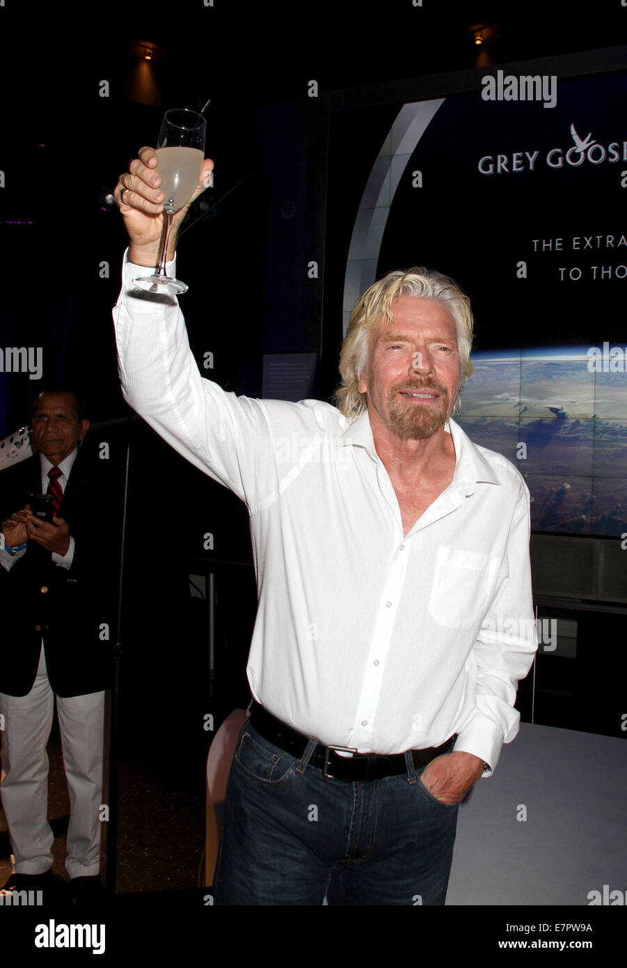 New York, New York, Stati Uniti d'America. Il 22 settembre, 2014. Sir Richard Branson assiste il lancio globale di Grey Goose partnership con Virgin Galactic, svoltasi al Centro Rose per la terra e lo spazio, situato presso il Museo Americano di Storia Naturale. Credito: Nancy Kaszerman/ZUMA filo/Alamy Live News Foto Stock