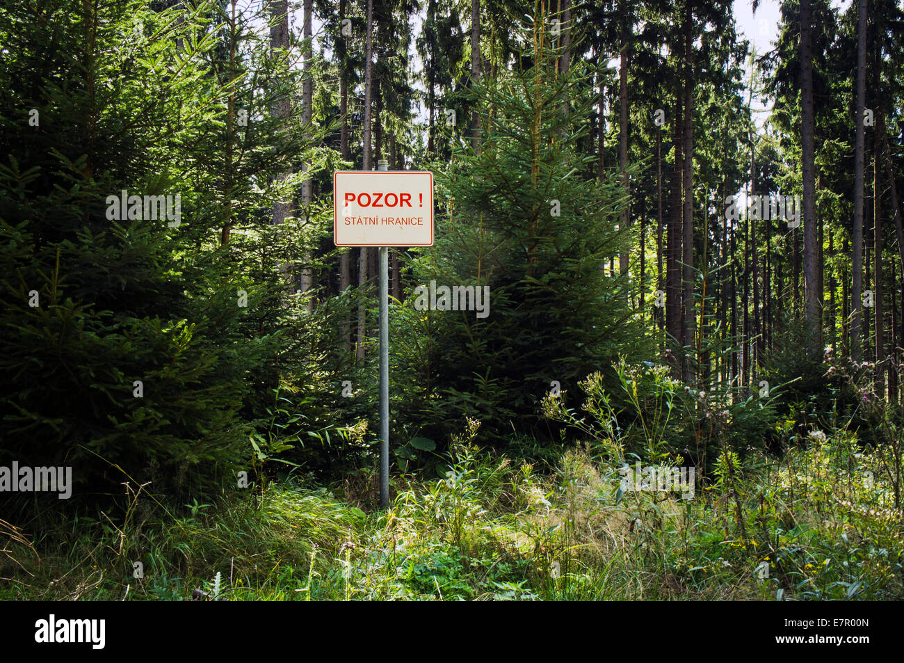 Natura nazionale-ricordo Hojna Voda, Heilbrunn, Novohradske montagne, foresta, guardatevi stato segno di confine, 7 settembre 2014. (CTK foto/Libor Sojka) Foto Stock