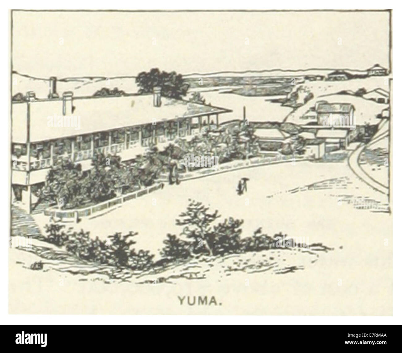 Un'illustrazione cartografica del 1891 raffigura Yuma, California, concentrandosi sul suo significato storico e geografico nel sud-ovest degli Stati Uniti. Foto Stock