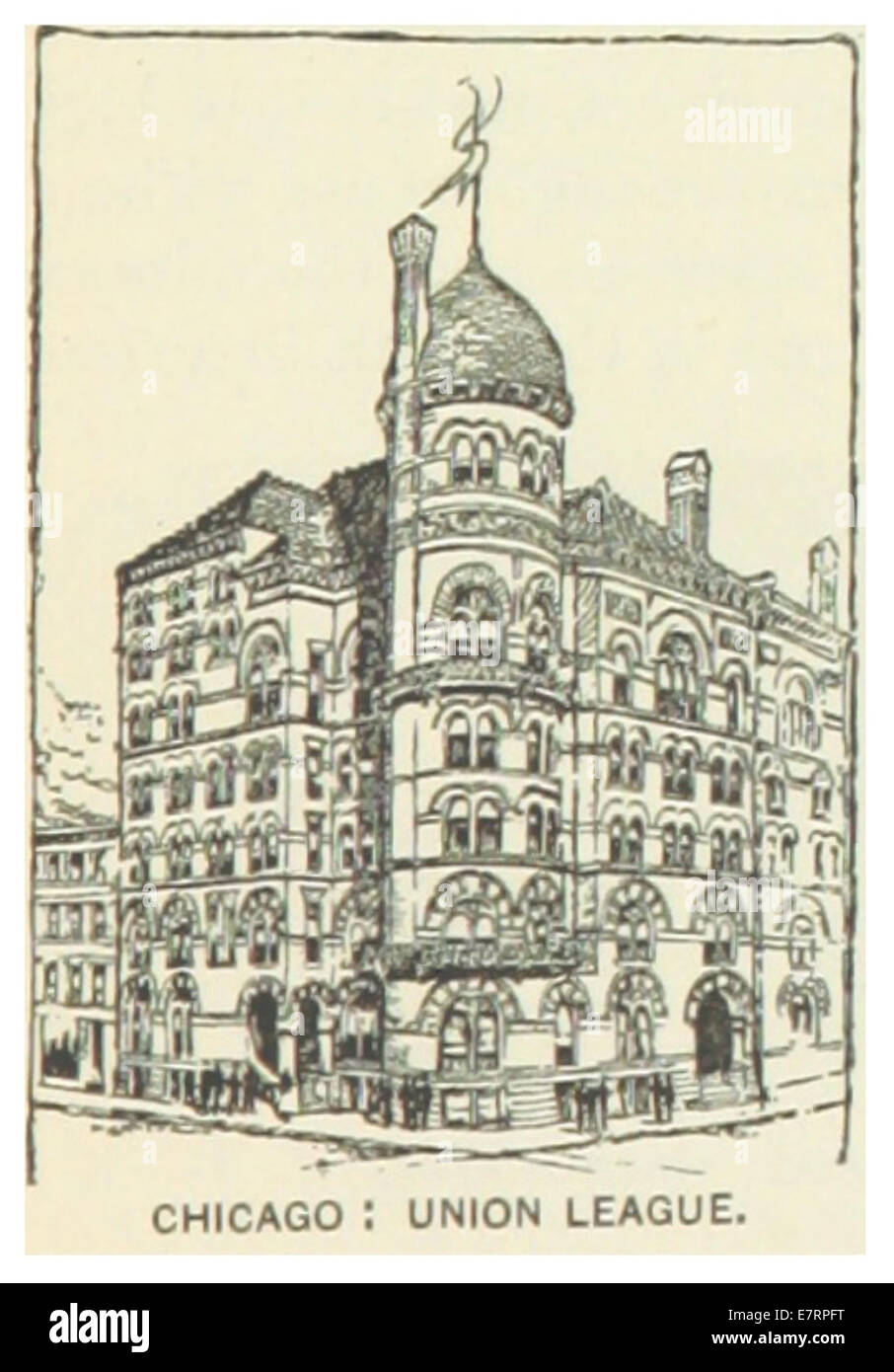 Questa illustrazione del 1891 di un artista sconosciuto raffigura l'Union League Club di Chicago, riflettendo il suo significato come centro sociale e politico durante la fine del XIX secolo. Foto Stock