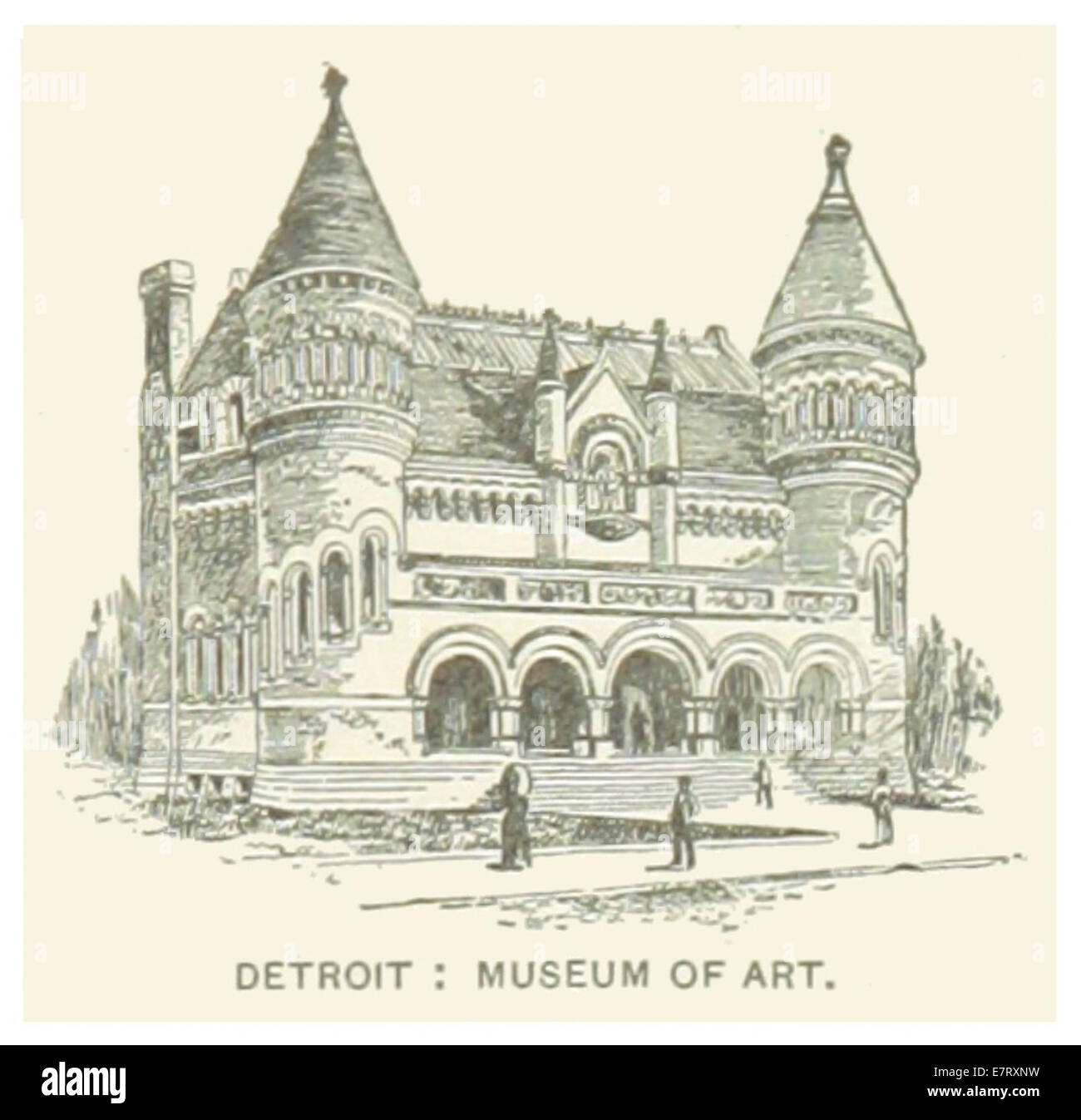 Questa illustrazione del 1891 raffigura il Detroit Museum of Art, mostrando il suo ruolo di istituzione culturale alla fine del XIX secolo. Il museo ha contribuito alla scena artistica e culturale di Detroit durante i suoi primi anni di attività. Foto Stock