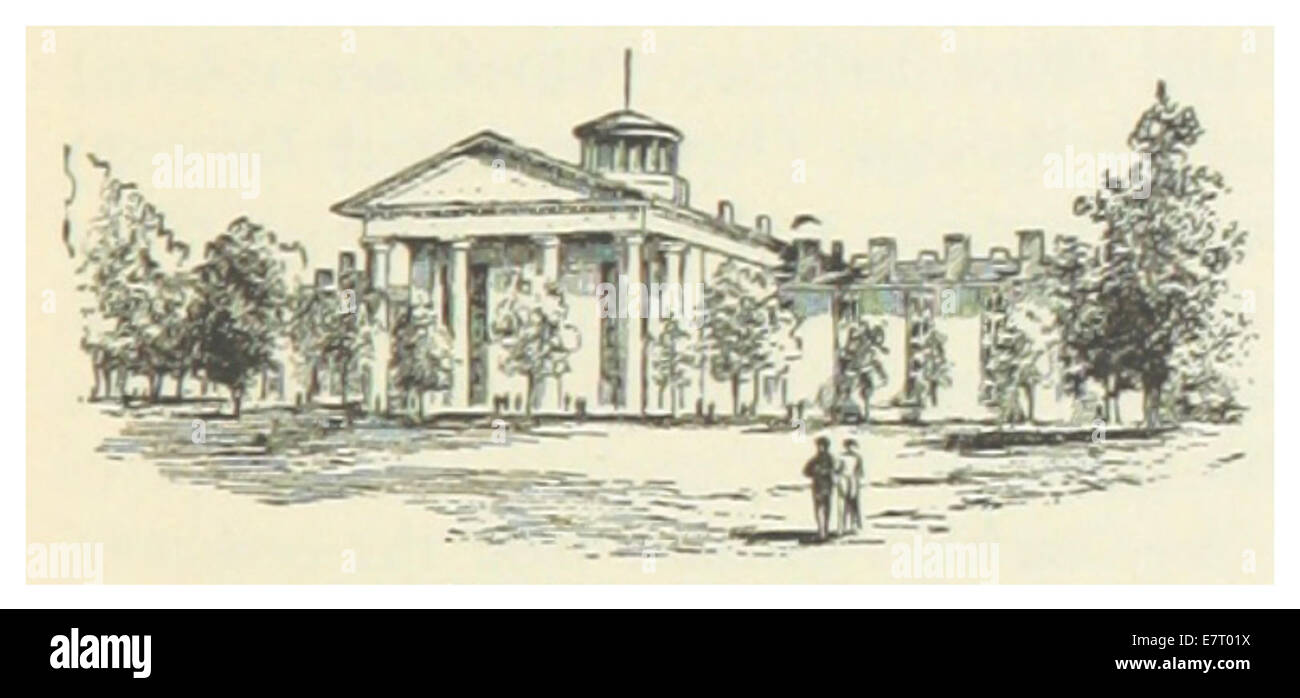 Un'illustrazione del 1891 del Davidson College, North Carolina, raffigurante gli edifici del college e il paesaggio circostante. Questo disegno storico fornisce informazioni sull'architettura dell'istituzione e sul suo ruolo nella comunità locale durante la fine del XIX secolo. Foto Stock