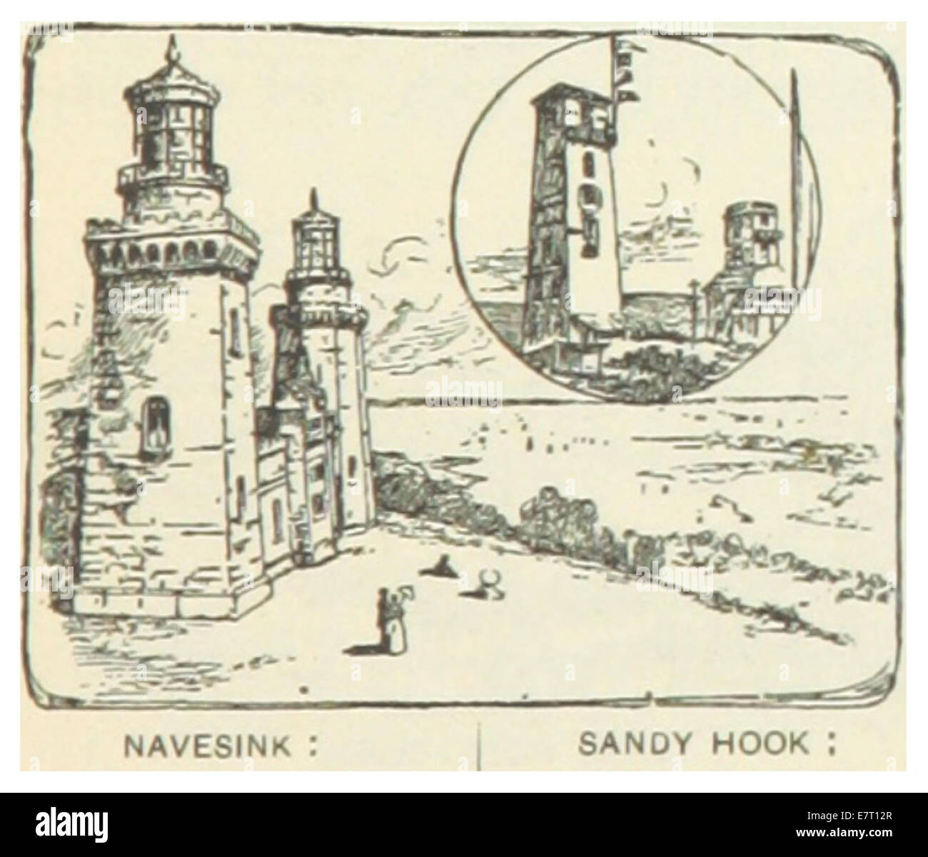 Pagina 553 della pubblicazione US-NJ del 1891 presenta un'illustrazione della Sandy Hook Signal Station nel New Jersey. La stazione fu un punto di comunicazione chiave per la sicurezza marittima e la navigazione costiera alla fine del XIX secolo. Foto Stock