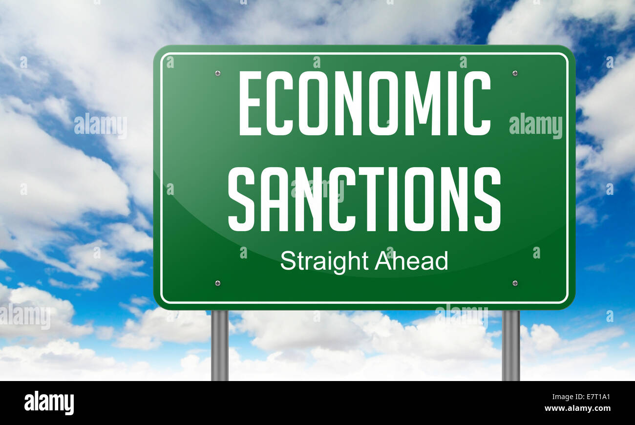 Le sanzioni economiche sulla autostrada Signpost. Foto Stock