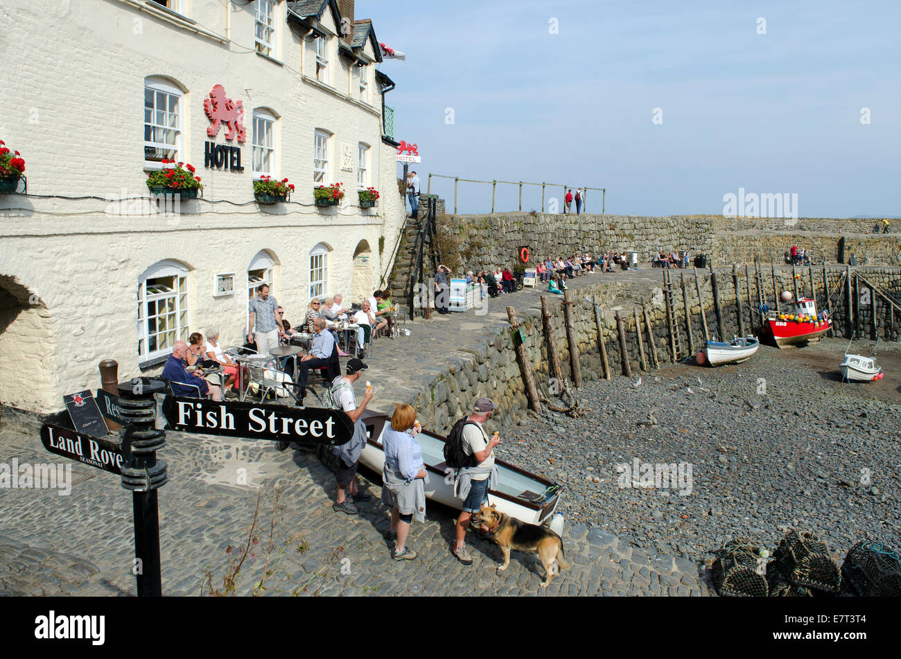 Il Pub Red Lion sul porto di Clovelly nel Devon, Regno Unito Foto Stock