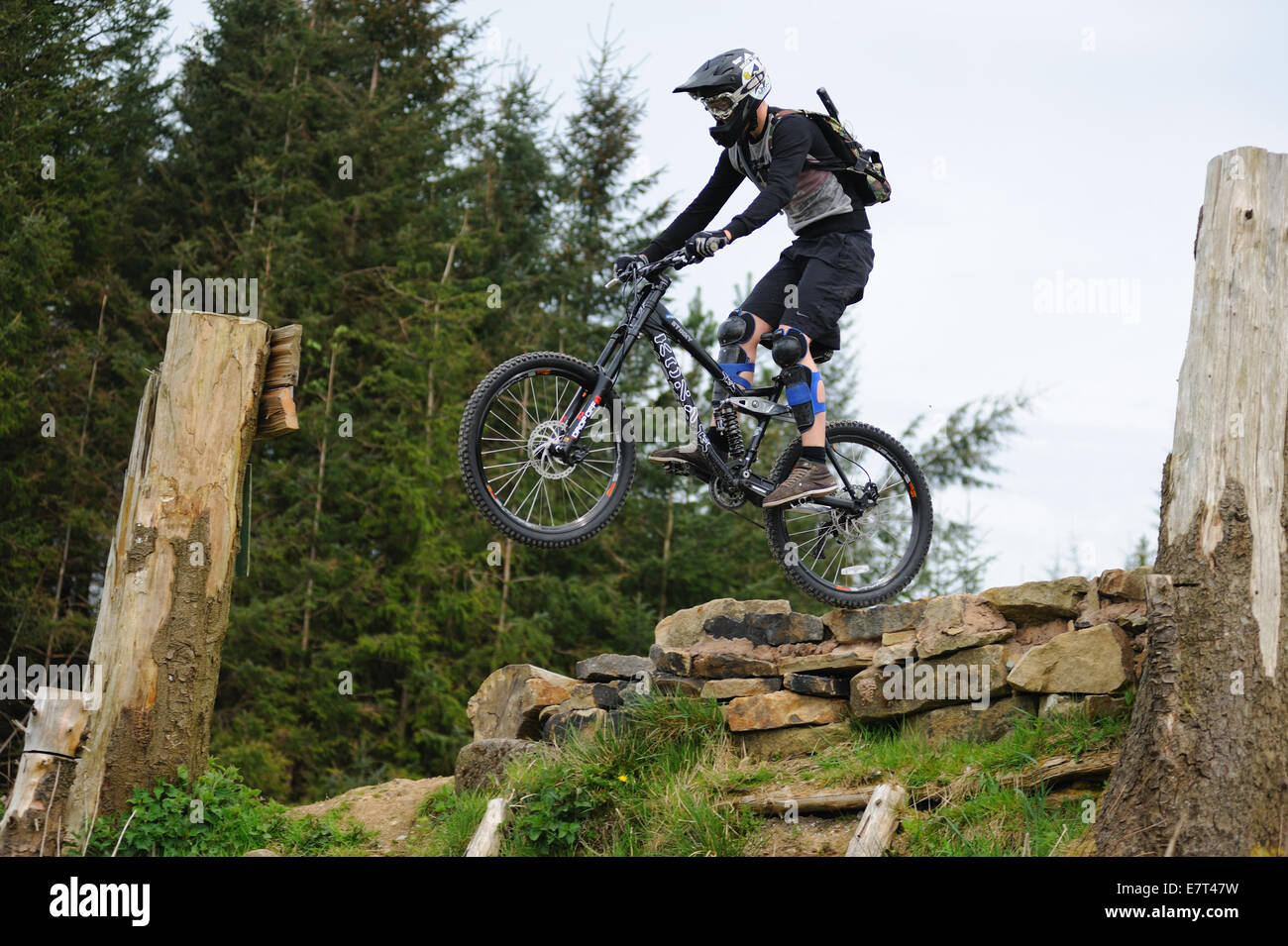 In discesa in mountain bike Foto Stock