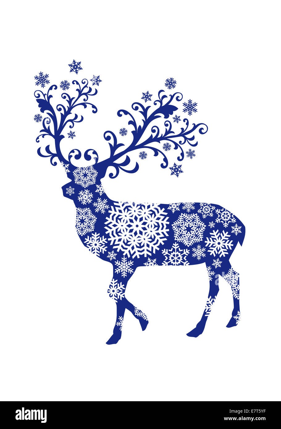 Natale blu cervo con schema a fiocco di neve Foto Stock