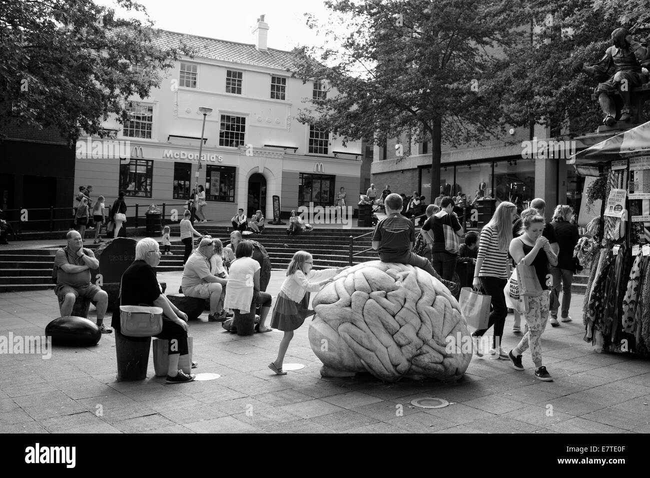 Un cervello in marmo scultura di Anne e Patrick Poirier a Haymarket a Norwich, Norfolk, Inghilterra, Regno Unito. Foto Stock