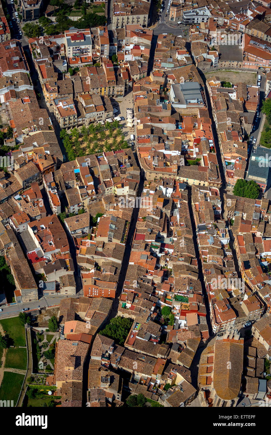 Vista aerea, la piazza del mercato, Placa Major, centro città, Banyoles, Catalogna, Spagna Foto Stock