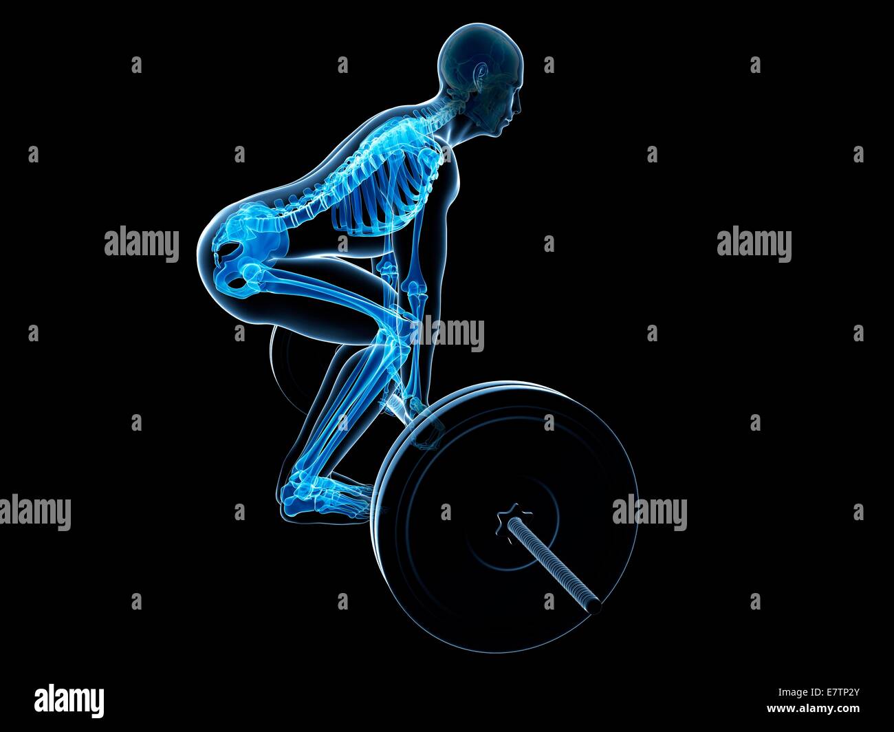 La postura corretta durante il peso della formazione, computer grafica. Foto Stock