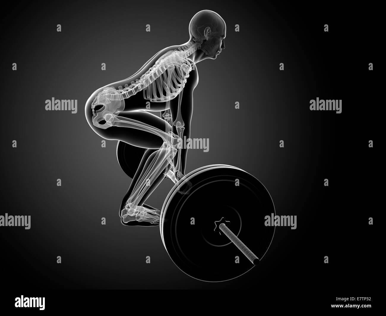 La postura corretta durante il peso della formazione, computer grafica. Foto Stock