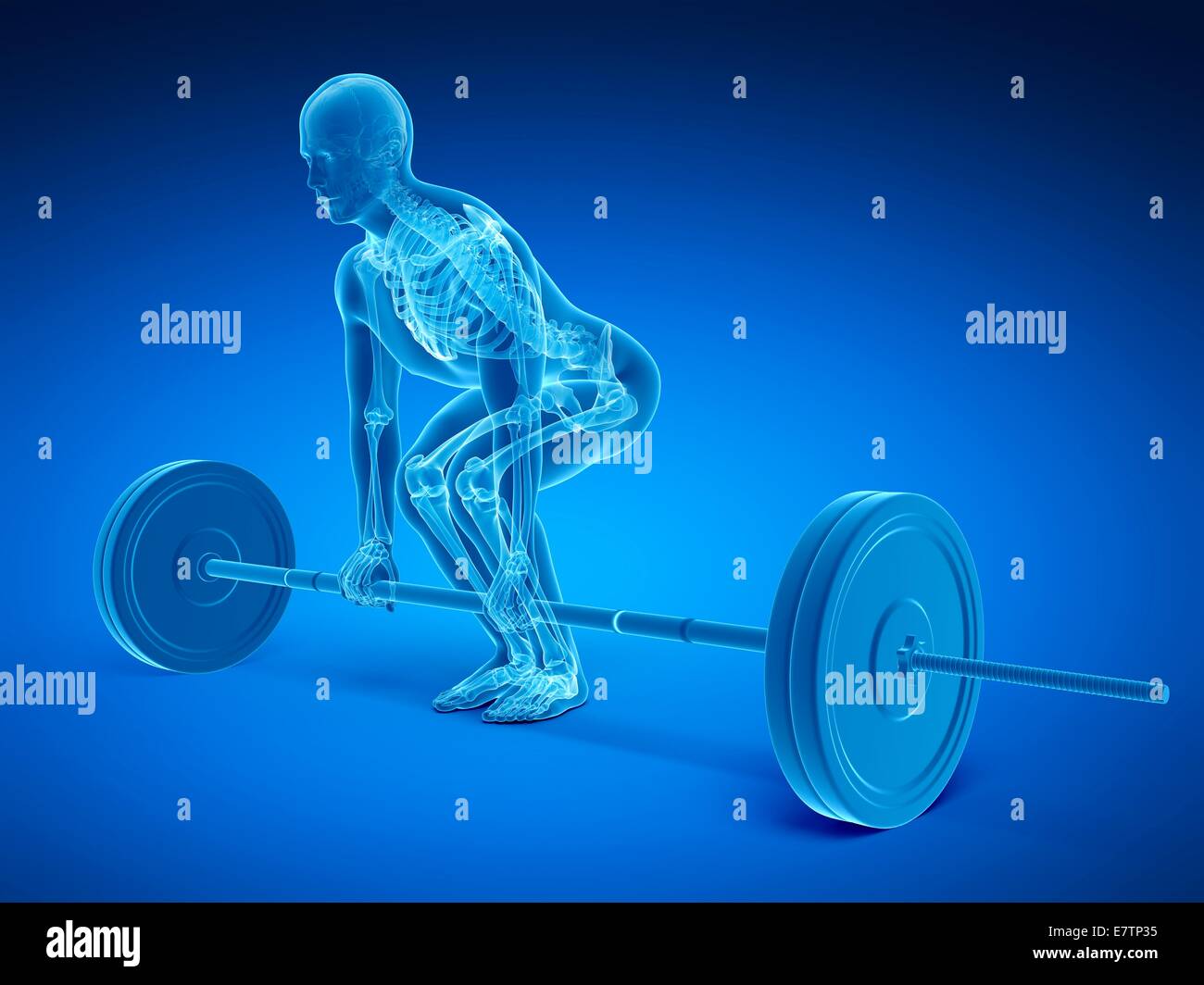 La postura corretta durante il peso della formazione, computer grafica. Foto Stock