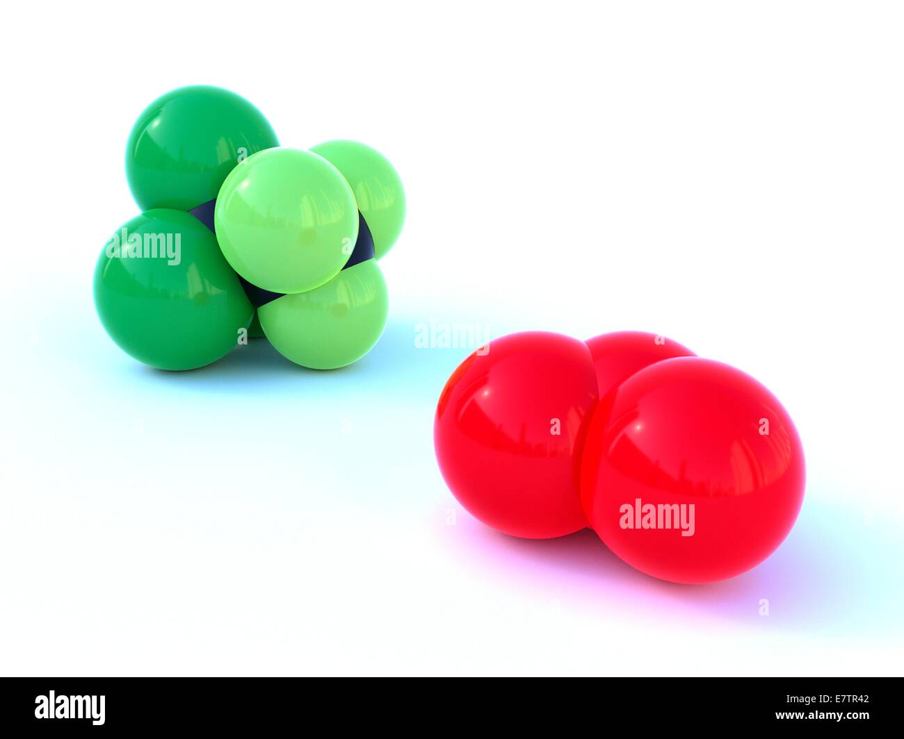 La struttura molecolare del freon (CFC13a) e ozono e computer grafica. Foto Stock