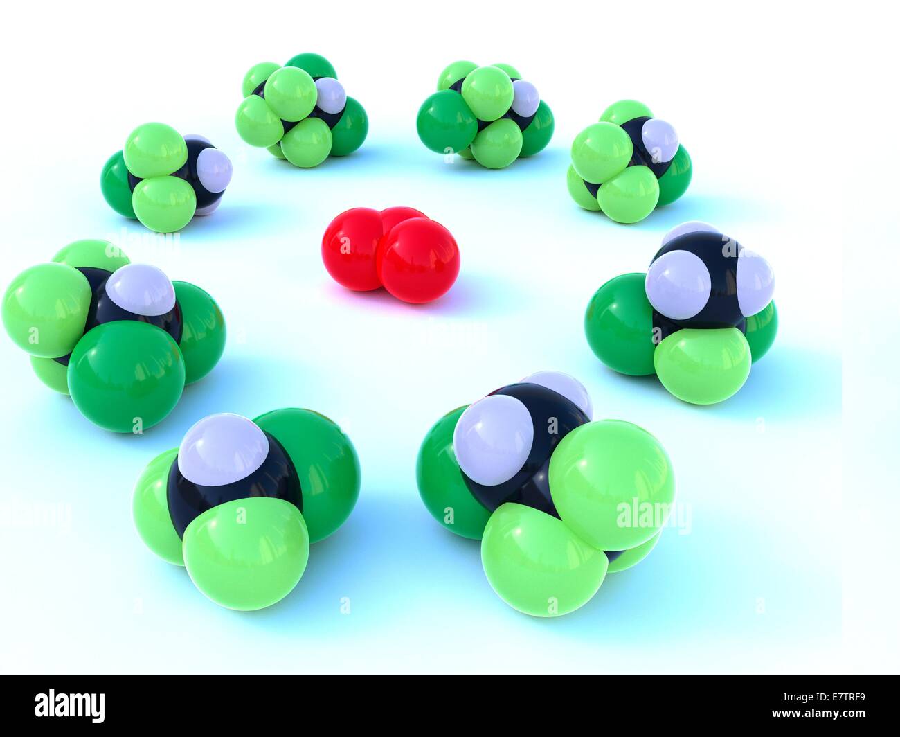 Idroclorofluorocarburo molecolare e strutture di ozono, computer grafica. Foto Stock