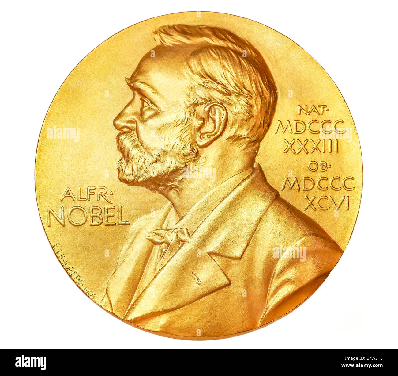 Premio Nobel Medal cut-out tagliare intaglio isolato su uno sfondo bianco. Foto Stock