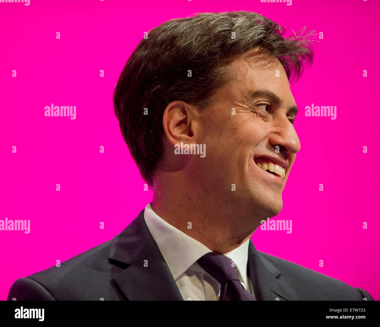 MANCHESTER, REGNO UNITO. 24 Settembre, 2014. Leader laburista Ed Miliband sorrisi durante il giorno quattro del partito laburista la Conferenza Annuale che avrà luogo a Manchester Central Convention Complex Credit: Russell Hart/Alamy Live News. Foto Stock