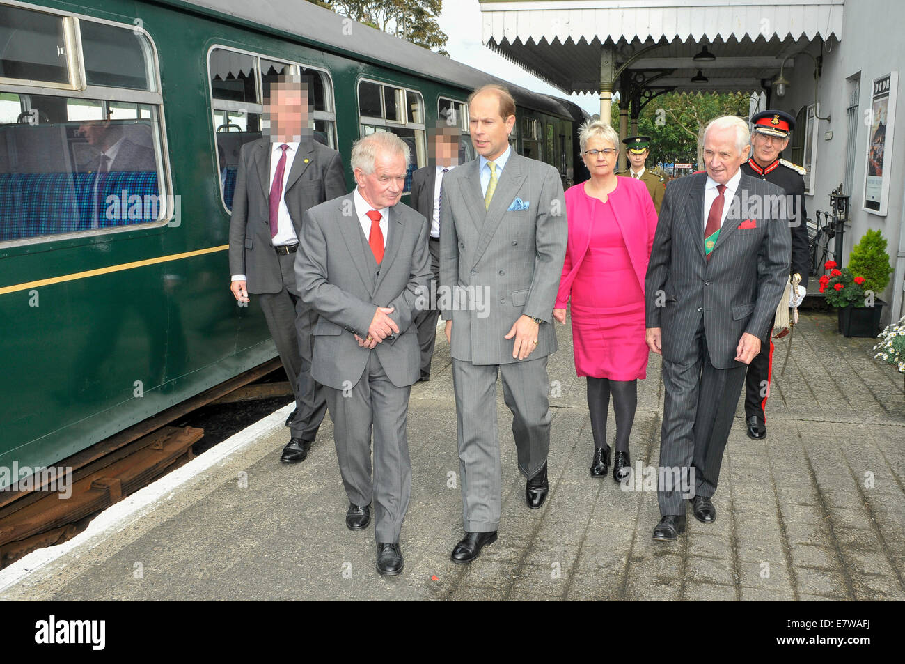 Downpatrick, Irlanda del Nord. 23/09/2014 - Prince Edward visite Downpatrick museo del treno a vapore e si apre la nuova galleria Foto Stock