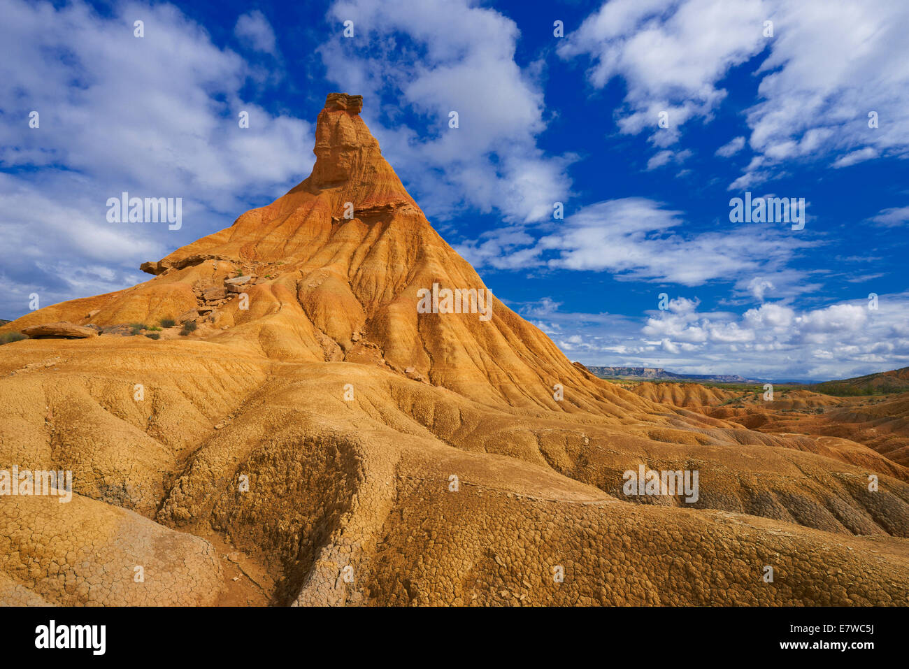 Arguedas, Bardenas Reales, Castildetierra, tipica formazione di roccia, Bardenas Reales parco naturale. Riserva della Biosfera. La Navarra. Spa Foto Stock