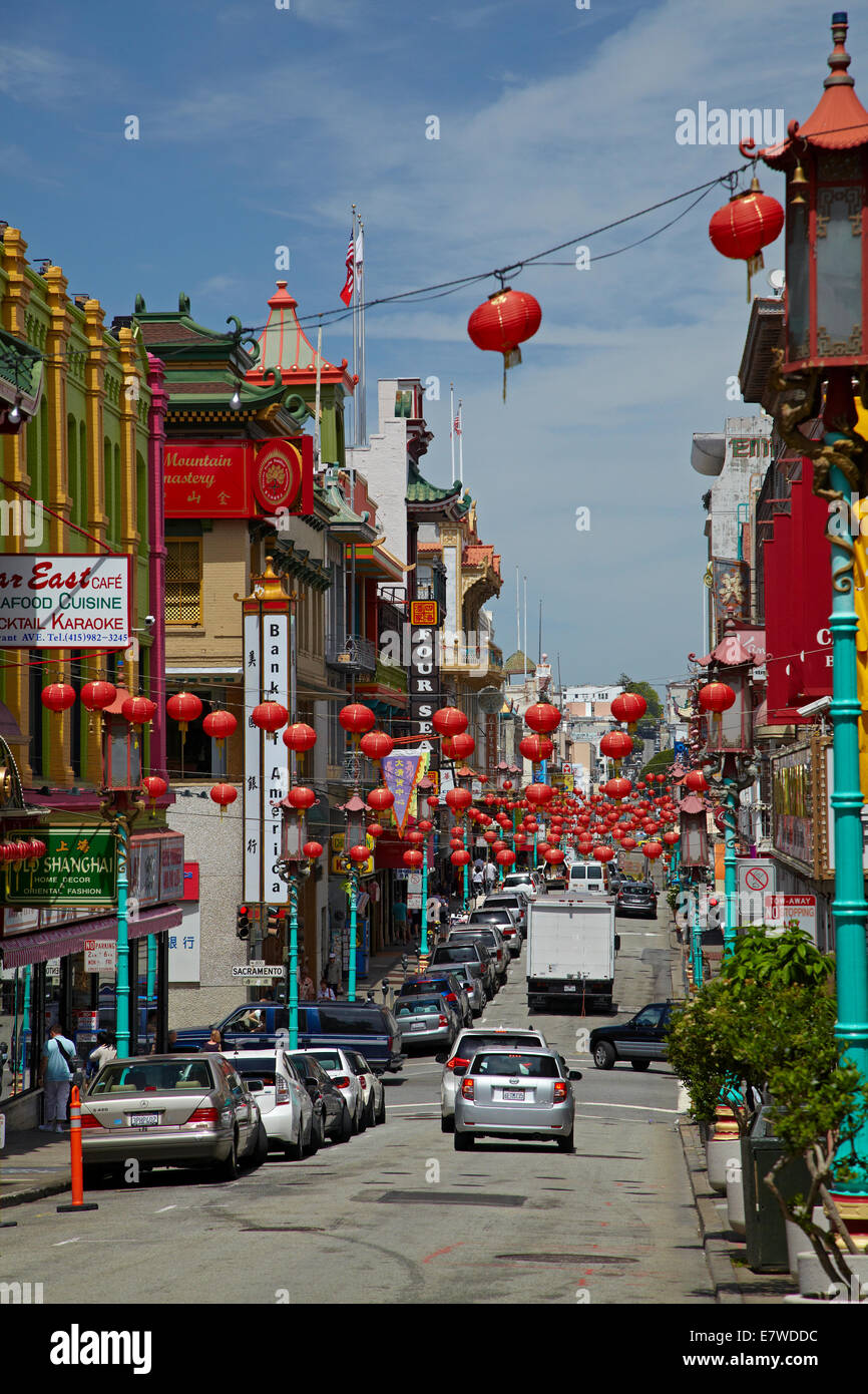 Decorazioni Street, Chinatown, Grant Avenue, San Francisco, California, Stati Uniti d'America Foto Stock