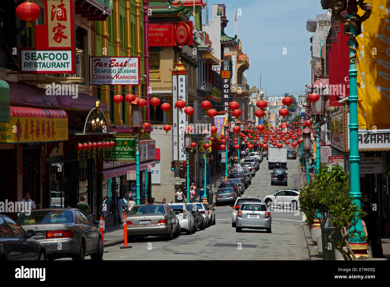 Decorazioni Street, Chinatown, Grant Avenue, San Francisco, California, Stati Uniti d'America Foto Stock