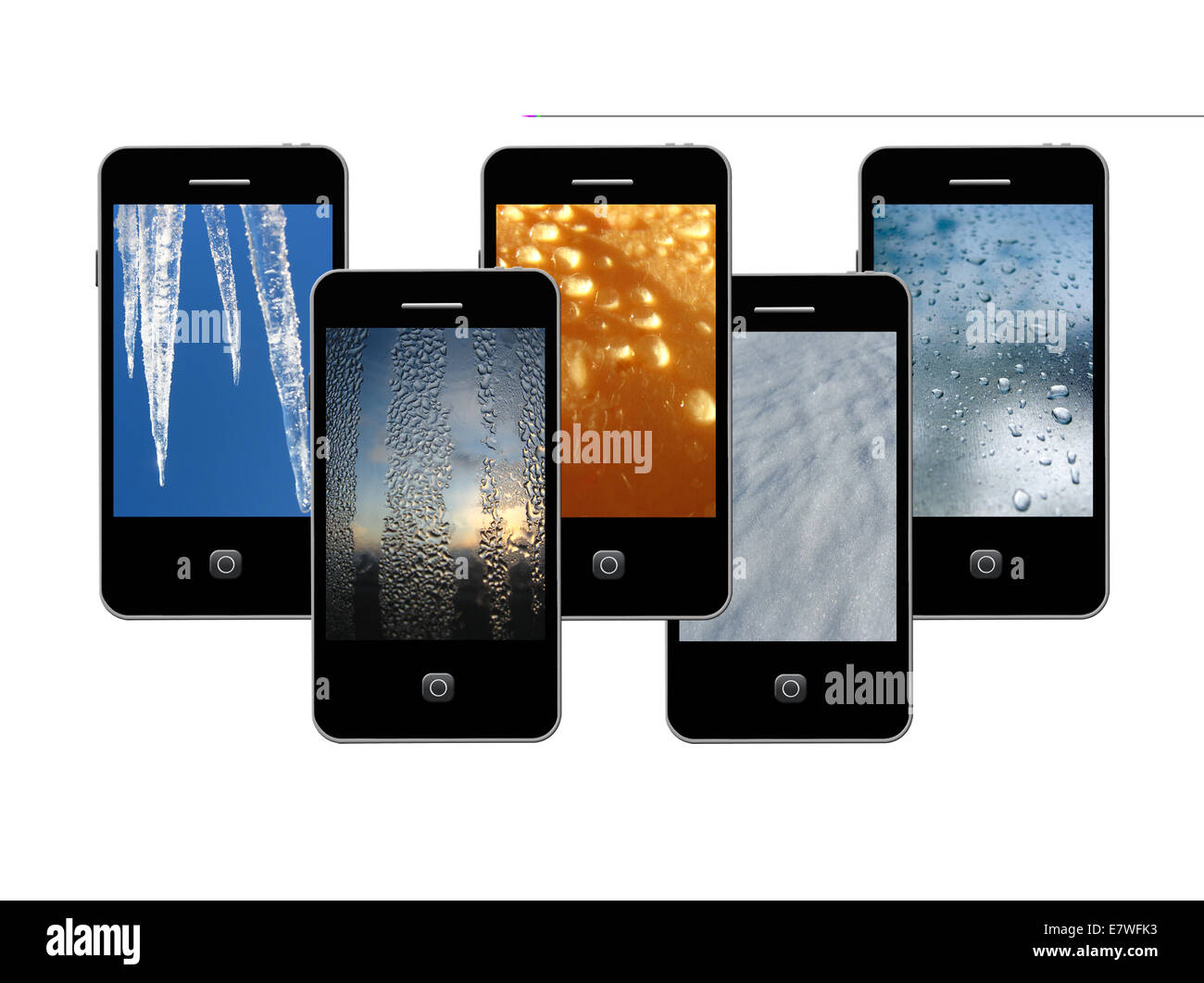 Telefoni cellulari moderni con acqua immagini colorate Foto Stock