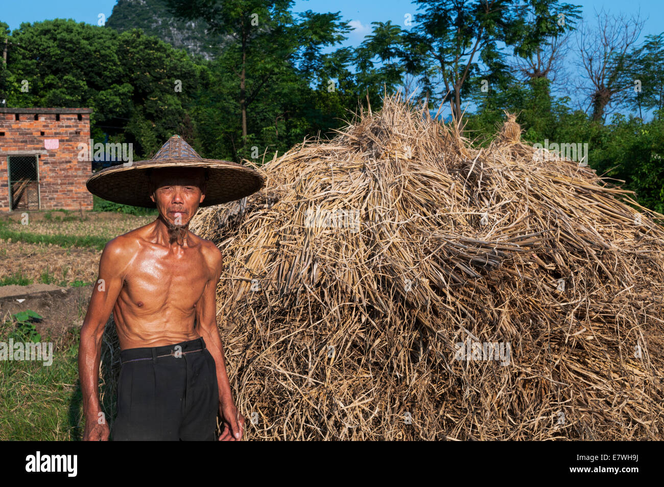 Un magro agricoltore cinese. Foto Stock