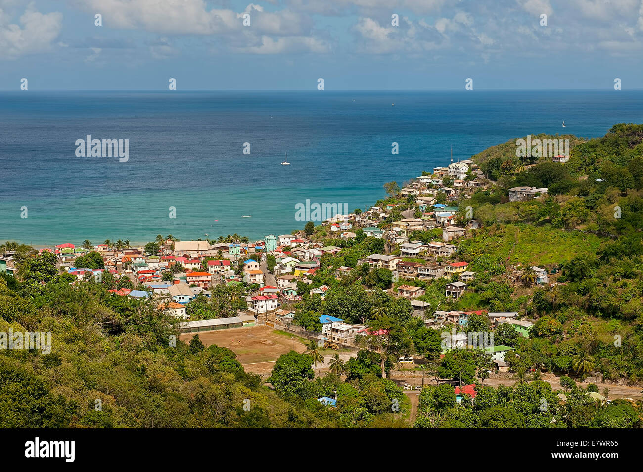 Villaggio di pescatori sulla costa, Canarie, Saint Lucia Foto Stock