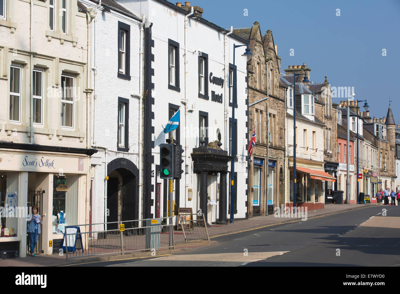 High Street, Selkirk, il Royal e antico Burgh di Selkirk, Scottish Borders, Scotland, Regno Unito Foto Stock